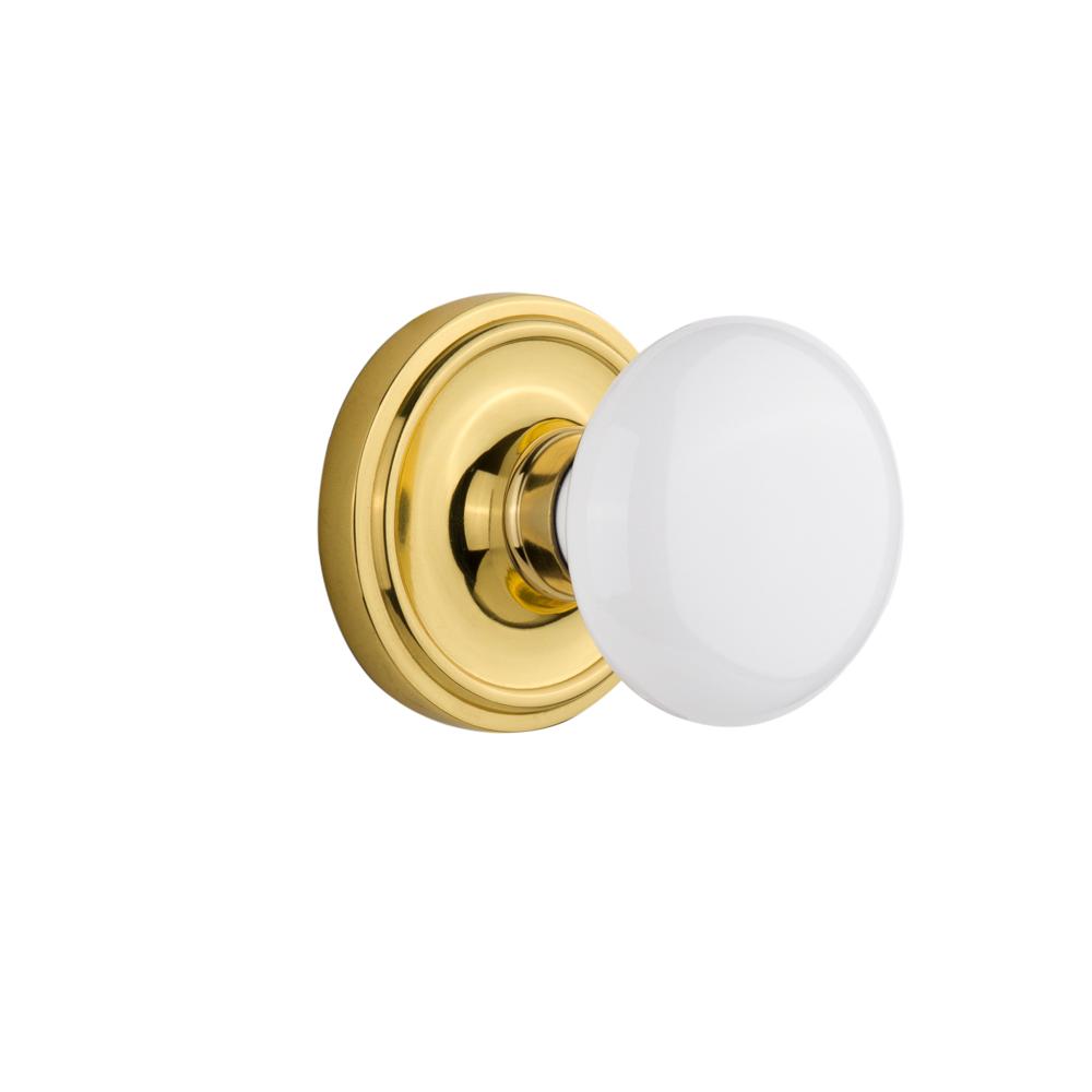 Nostalgic Warehouse CLAWHI Double Dummy Classic Rosette with White Porcelain Knob in Polished Brass
